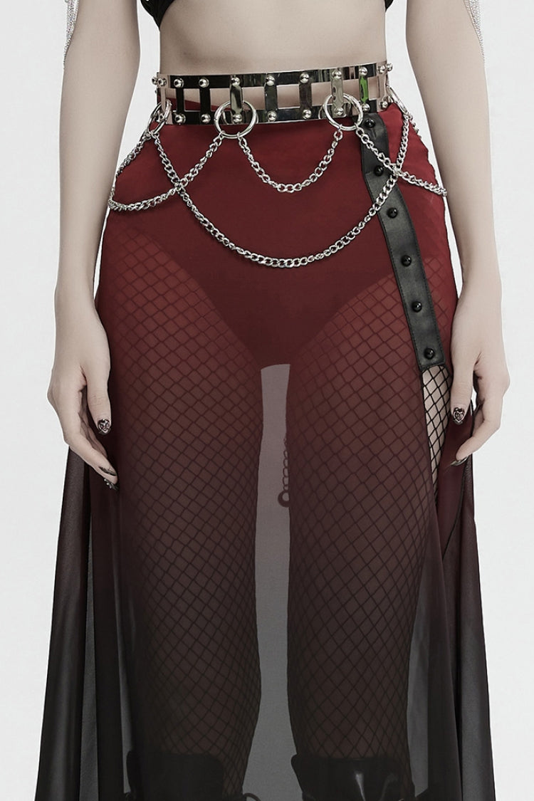 Silver Women's Punk Studded Metal Chain Belt - Silver - 1