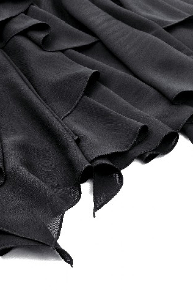 Black Women's Gothic Side Slit Ruffled Slim Fit Fishtail Skirt - Product - 16
