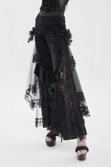 Black Embroidered Lace Women's Printed Mesh Floral Gothic Pants - Product - 7