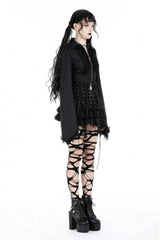 Black Layered Lace Mesh Lace-Up Zippered Women's Punk Mini Skirt - Product - 2