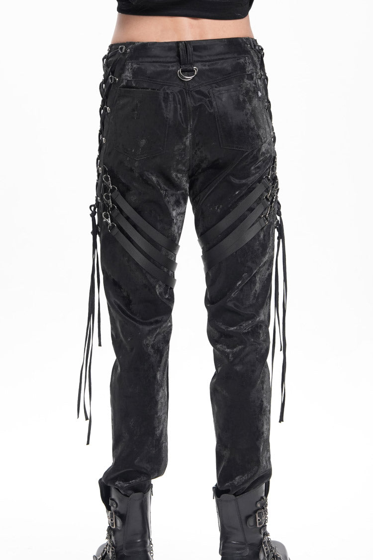 Black Buckle-up Spaghetti Straps Stitching Men's Gothic Pants - Product - 3