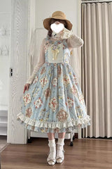 Cat Rose Tea Sleeveless Print Ruffle Bowknot Sweet Lolita Jumper Dress 3 Colors - Product - 5