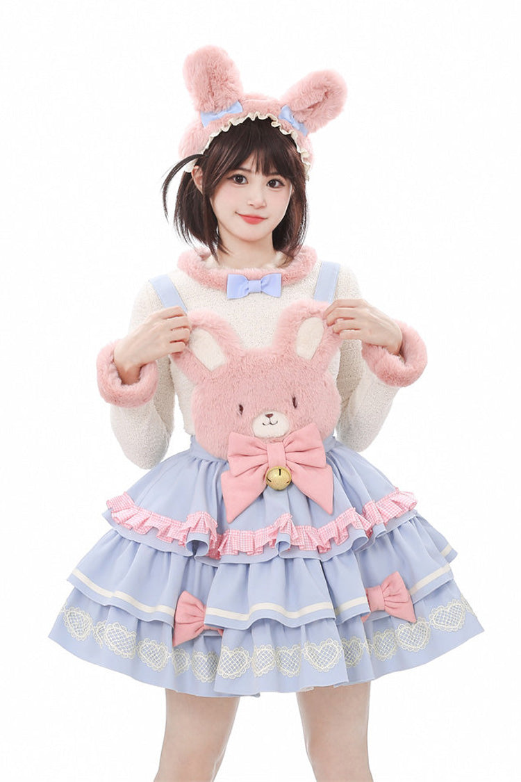 [Bunny Transformation] Detachable Bunny Cake Sleeveless Triple-Layered Ruffled Bow Sweet Strap Dress 2 Colors - Blue - 1