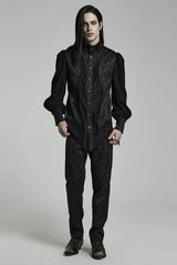 Black Stand Collar Long Puff Sleeves Jacquard Print Lace Mens Gothic Blouse - Product - 4