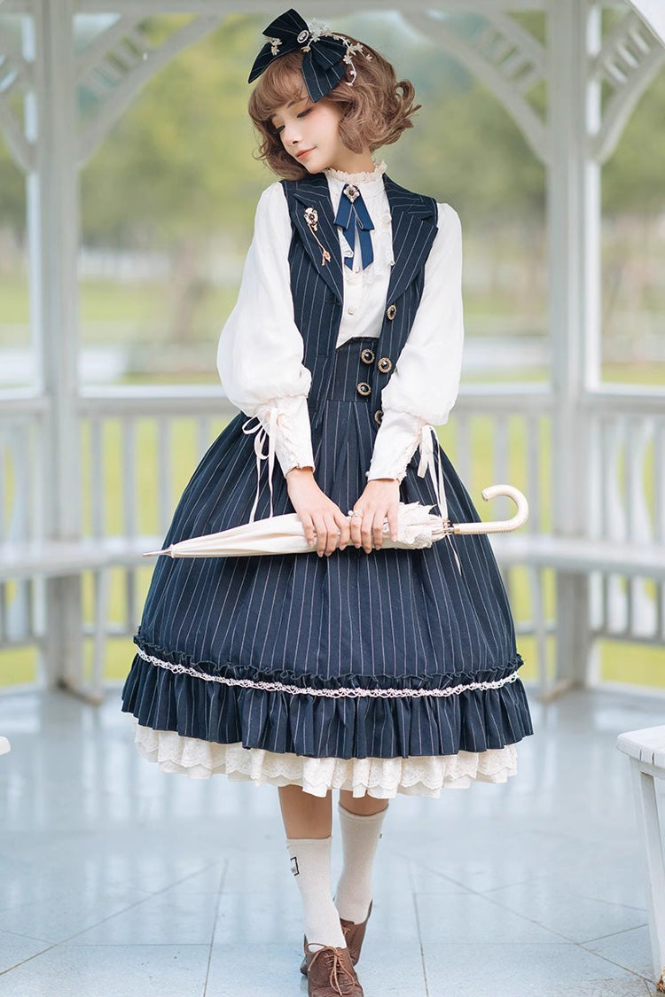 Multi-layer Striped Print Ruffle Sweet College Style Elegant Lolita Skirt 3 Colors - Product - 8
