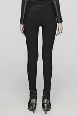 Black Hollow Lace-Up Mesh Metal Rivets Women's Steampunk Leggings - Product - 3