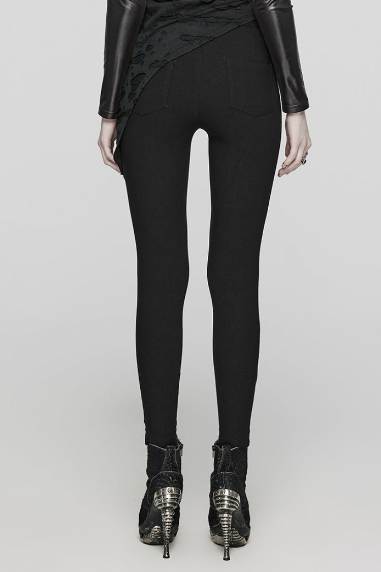 Black Hollow Lace-Up Mesh Metal Rivets Women's Steampunk Leggings - Product - 3