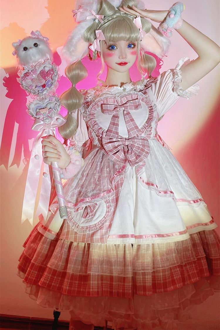 Pink [Valentine's Day] Multi-Layered Print Ruffle Cardigan Bowknot Lace Sweet Lolita Jsk Dress - Product - 3