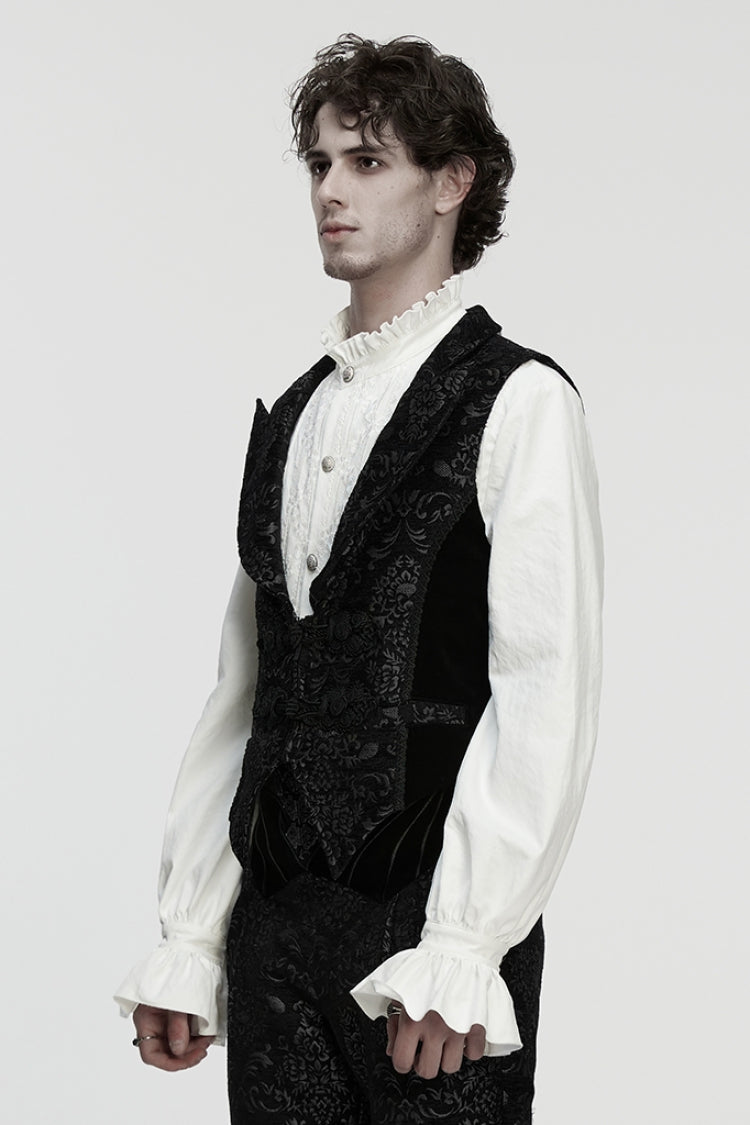 Black Sleeveless Floral Jacquard Buckled Men's Gothic Vest - Product - 2