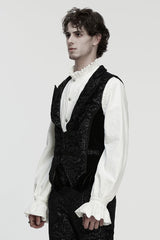 Black Sleeveless Floral Jacquard Buckled Men's Gothic Vest - Product - 2