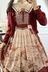 Wine Red [Fox Band] Print Square Collar Bowknot Classic Lolita Jumper Dress - Product - 15