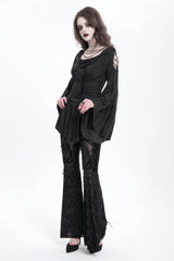 Black Hollow Floral Embroidery Women's Gothic Flared Pants - Product - 7
