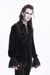 Black V Collar Long Sleeves Lace-Up Chain Men's Gothic Blouse - Product - 6