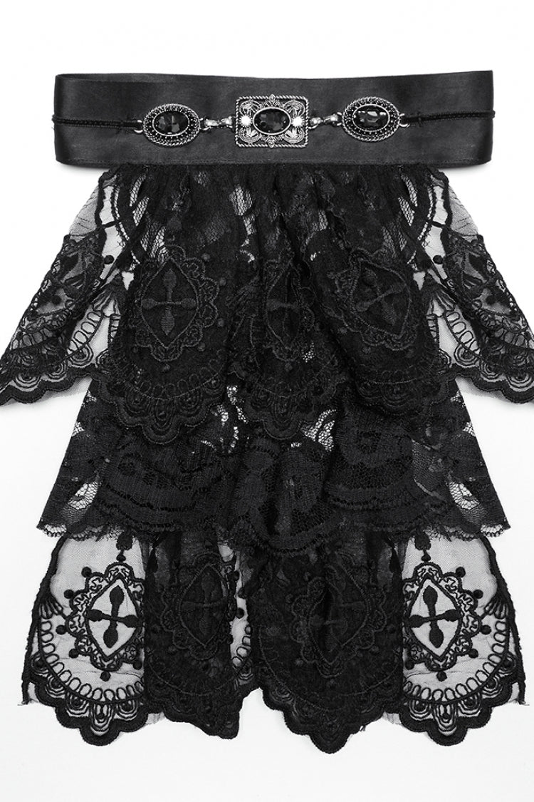 Black Multi-Layered Lace Mesh Men's Gothic Neckwear - Product - 6