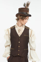 Brown Chain-Decorated Men's Gothic Accessory Gear Feather Top Hat - Product - 2
