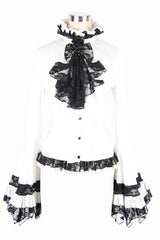 White VintageTrumpet Sleeves Back Bandage Womens Gothic Blouse - Product - 5
