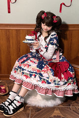 Mint Strawberry Dessert Doll Collar Short Sleeves Print Ruffle Bowknot Sweet Lolita Dress 4 Colors - Product - 11