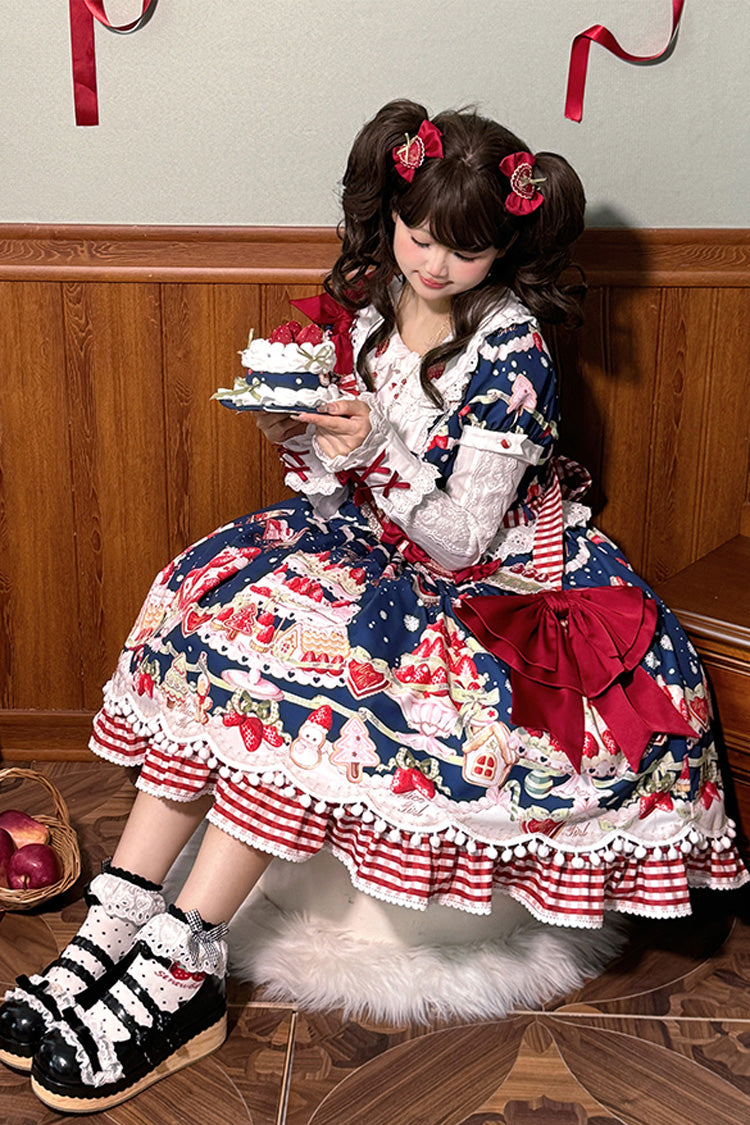 Mint Strawberry Dessert Doll Collar Short Sleeves Print Ruffle Bowknot Sweet Lolita Dress 4 Colors - Product - 11