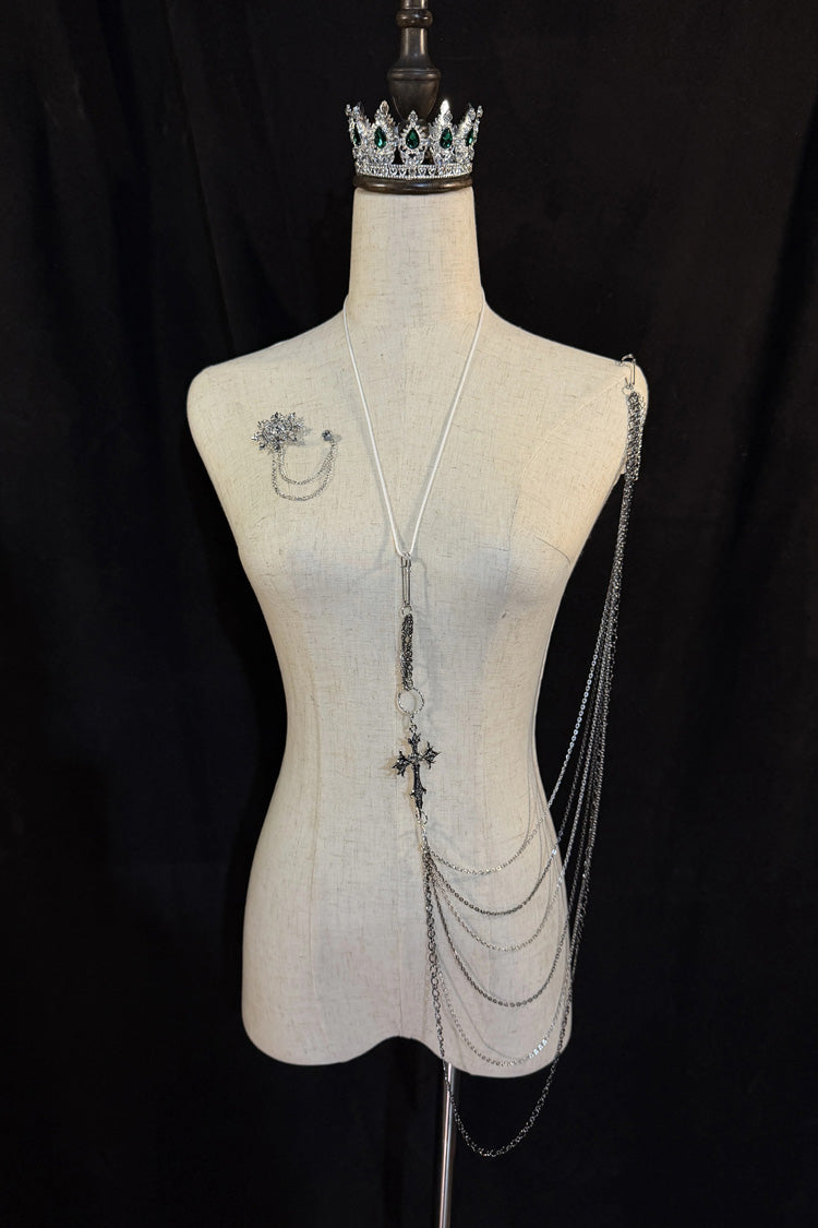 Black [Royal Knight] Gothic Vintage Cool Royal Ouji Lolita (Blouse / Shorts / Vest / Pants) - Brooch-Chain(Only) - 9