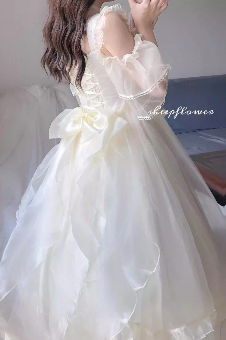 Spring Confession Ruffle Bowknot Mesh Sweet Lolita Jsk Dress (Long and Short Version) 2 Colors - Product - 4