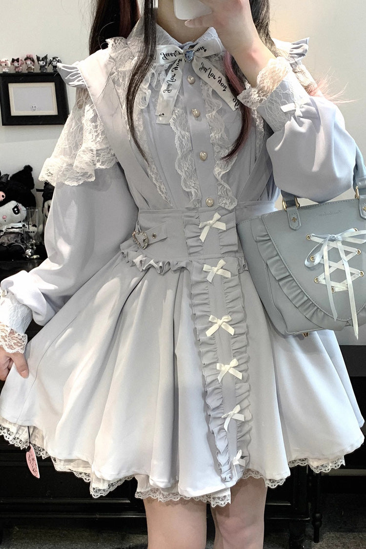[Dolls Only] Ruffle Bowknot Lace Lace-Up Sweet Jirai Kei Strap Dress 4 Colors - Product - 8
