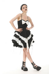 Black/White Sleeveless Multi-Layered Ruffled Bowknot Women's Gothic Slip Dress - Product - 7