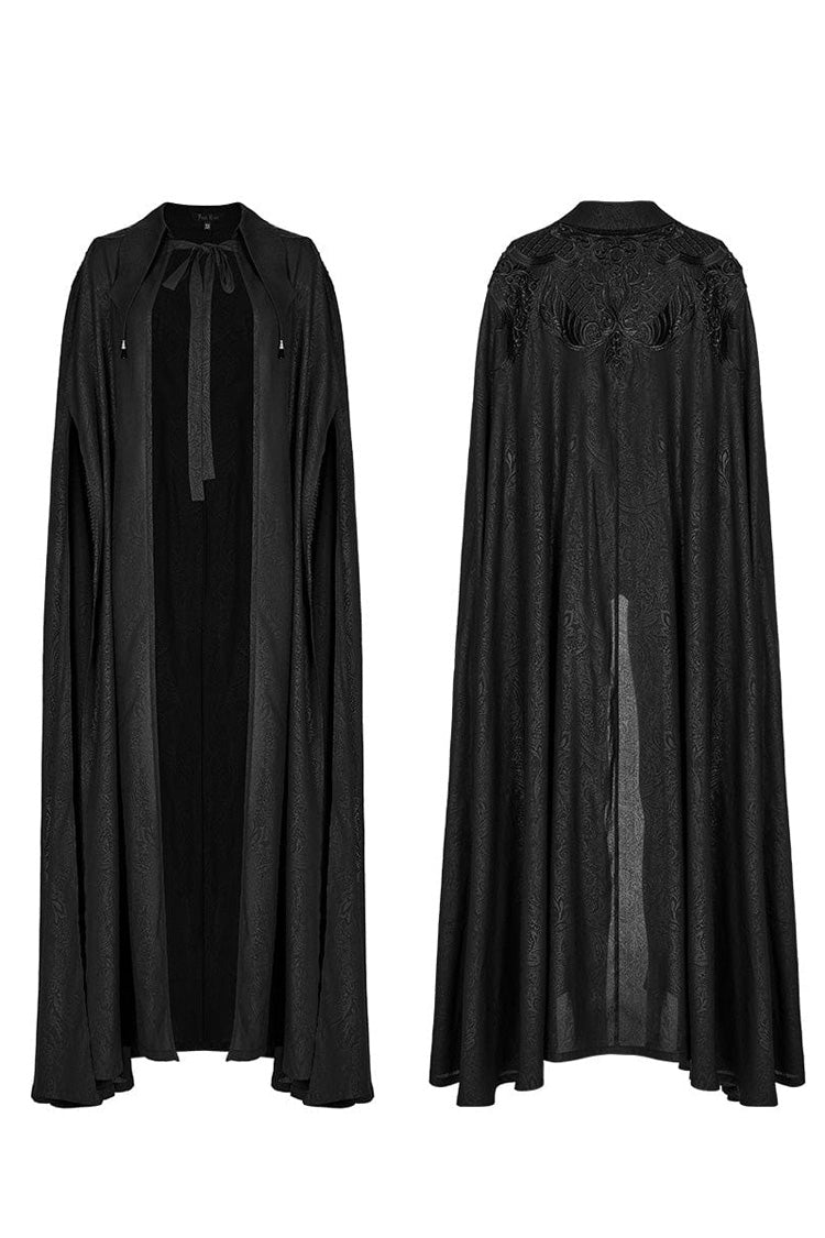 Black Mesh Lapel Collar Lace Jacquard Womens Gothic Cloak - Product - 5