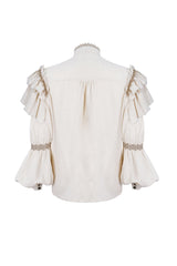 Beige Stand Collar Lantern Sleeves Multi-layer Ruffle Men's Gothic Blouse - Product - 7