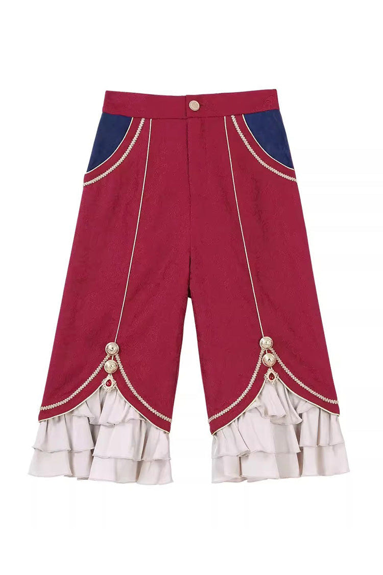 Red/Blue [Royal Glory] Stand Collar Long Sleeves Ruffled Embroidered Gothic Vintage Prince Palace Ouji Lolita Set - Pants - 15