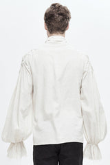 White Straight Collar Puff Sleeve Jacquard Mens Punk Blouse - Product - 3
