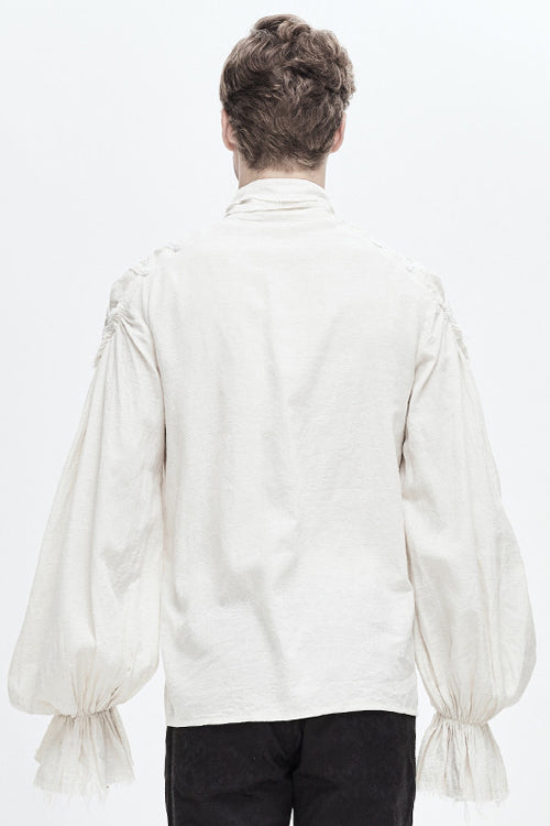 White Straight Collar Puff Sleeve Jacquard Mens Punk Blouse - Product - 3