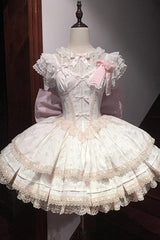 Pink [First Love Rose] Multi-Layered Print Ruffle Bowknot Lace Sweet Lolita Jsk Dress Set - Product - 3