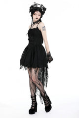Black Sleeveless Rose Lace Lace-Up Women's Gothic High Low Dovetail Slip Wedding Dress - Product - 10