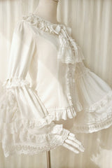 Long Trumpet Hime Sleeves Ruffle Bowknot Lace Sweet Gorgeous Lolita Blouse 2 Colors - Product - 4