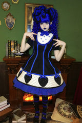 [Miss Peculiar Strawberry] Stand Collar Sleeveless Printed Bow Sweet Lolita Dress 2 Colors (Red, Blue/Black) - Product - 3