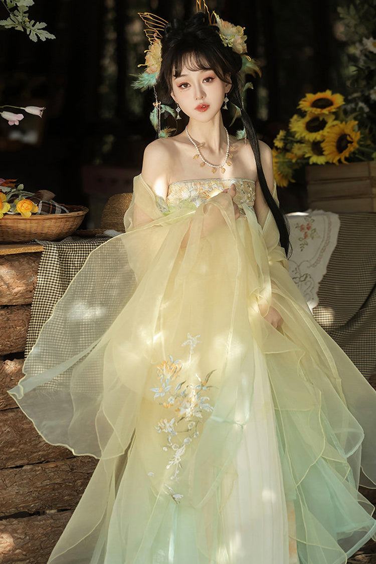 Multi-Color [Spring Banquet] High Waisted Ombre Embroidered Women's Sweet Classic Hanfu Dress Set - Product - 3