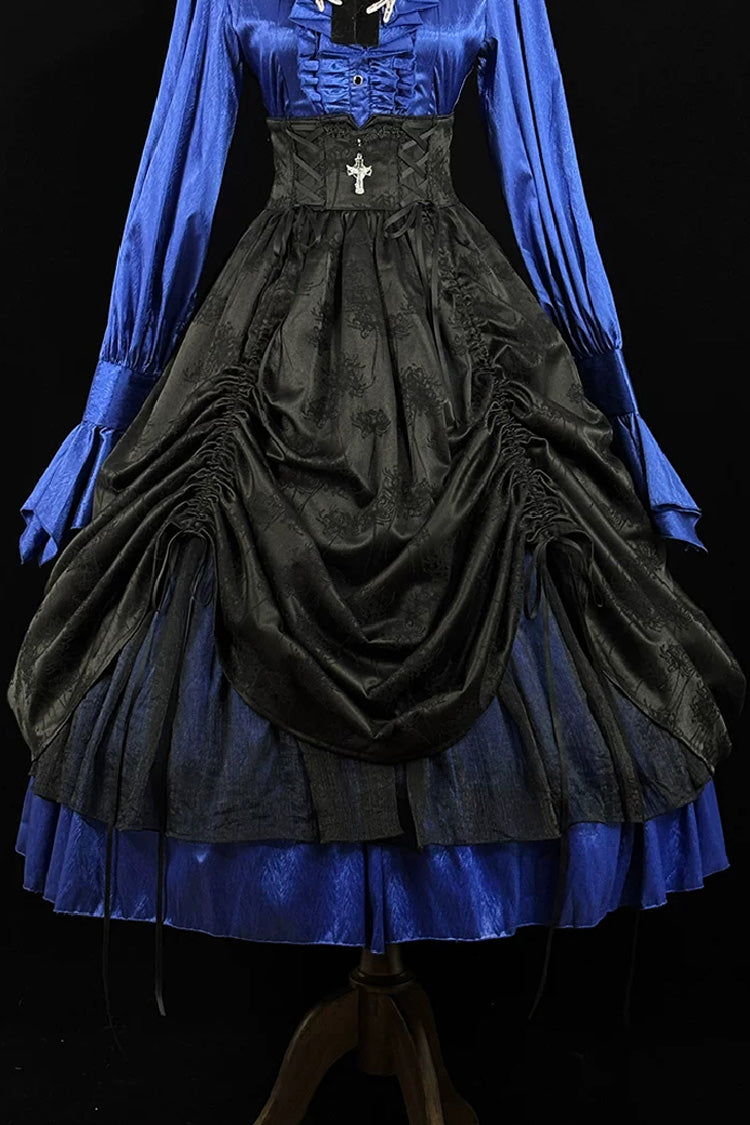 Black/Blue [Moonlit Return] Printed Boned Gothic Elegant Lolita Skirt - Product - 4
