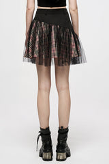 Pink/Black Cotton Splicing Mesh Sweet Plaid Personalized Pocket Decoration Waist Punk Women's Short Skirt - Product - 3