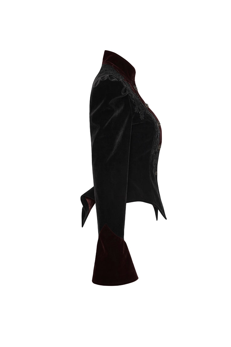Black 3D Floral Decoration Stand Collar Long Sleeves Womens Gothic Jacket - Product - 6