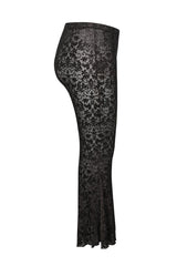 Black Plus Size Velvet Print Front Decals Knit Flare Women's Gothic Pants - Product - 6