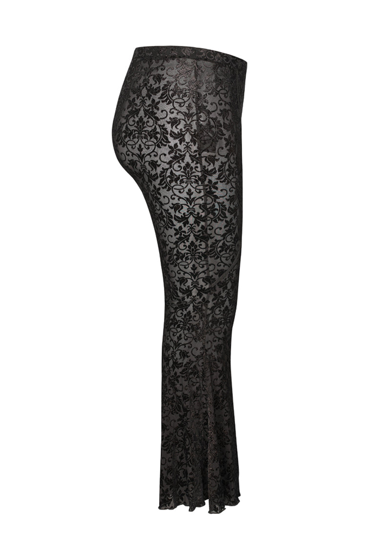 Black Plus Size Velvet Print Front Decals Knit Flare Women's Gothic Pants - Product - 6