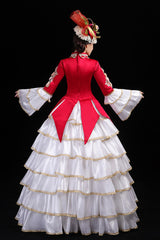 Multi-Layer Hime Sleeves High Waisted Three Dimensional Flower Print Victorian Lolita Prom Tiered Dress - Product - 5