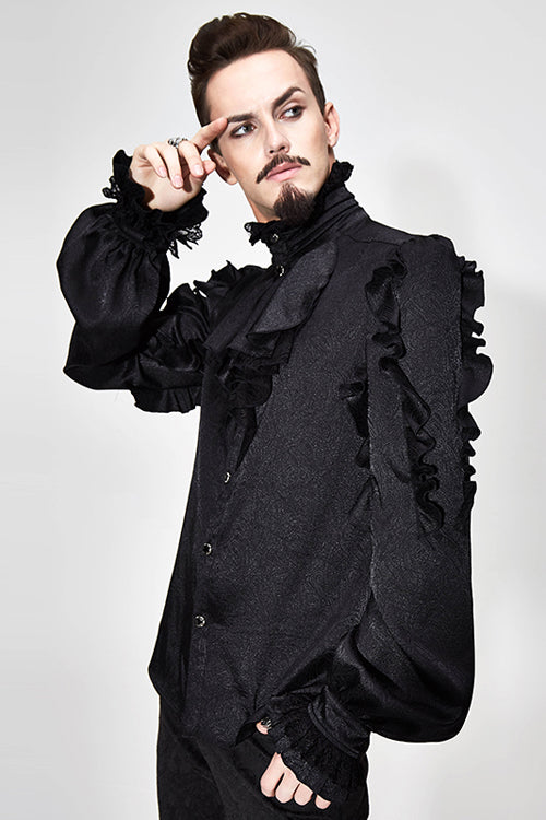 Black Vampire Ruffled Sleeves Mens Gothic Blouse - Product - 2