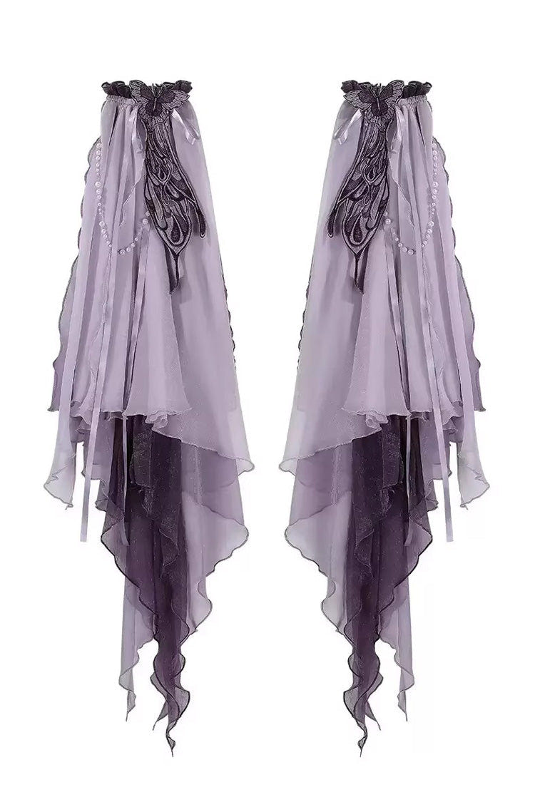 Purple Stand Collar Embroidered Pearl-Decorated Gothic Lolita Jsk Dress Set - Detachable-Sleeves(Only) - 11