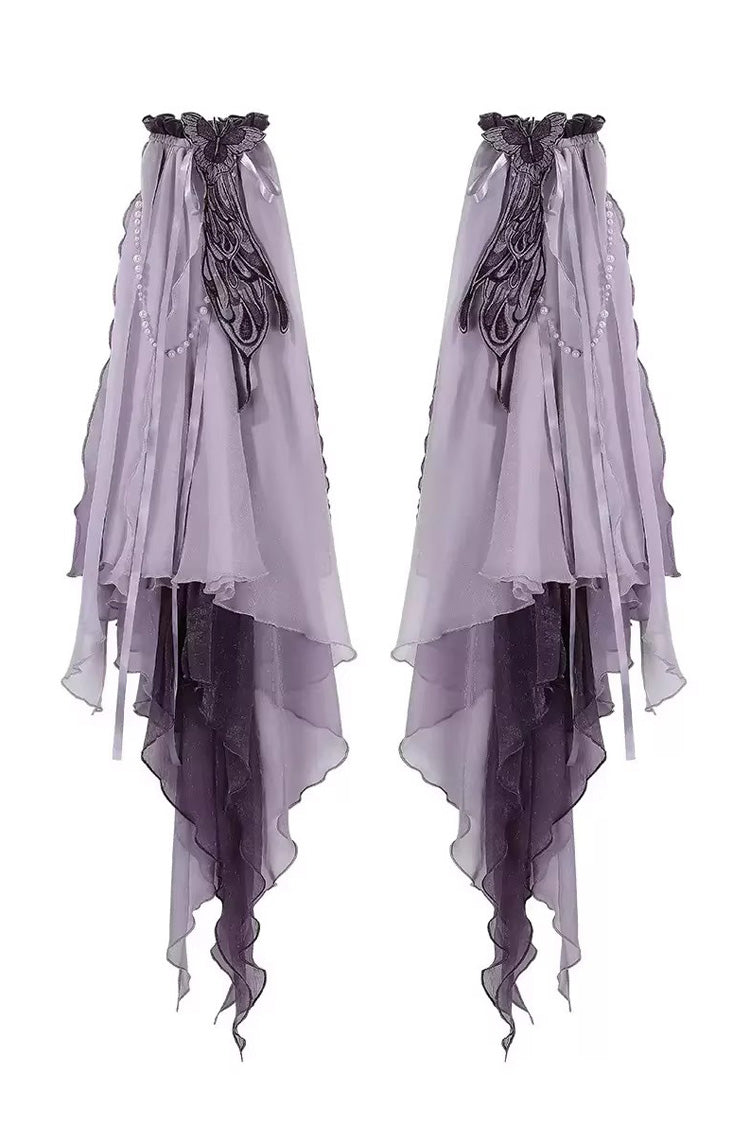 Purple Stand Collar Embroidered Pearl-Decorated Gothic Lolita Jsk Dress Set - Detachable-Sleeves(Only) - 11
