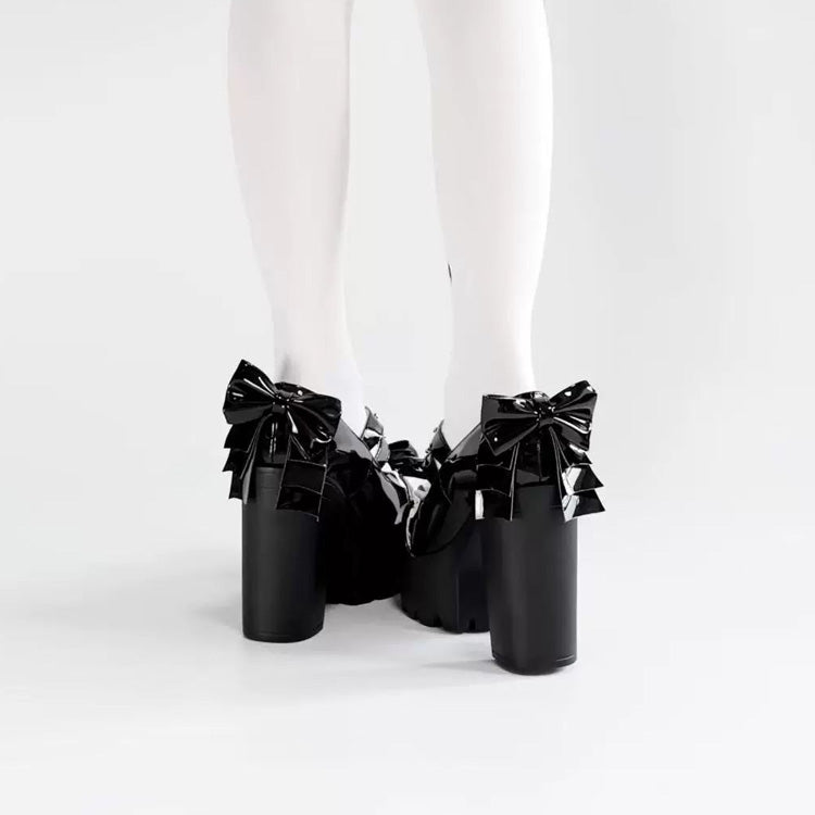 Black Bow Chain Cross Princess Gothic Punk Lolita High Heels - Product - 5