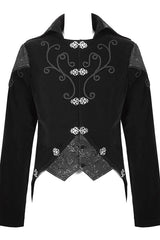 Black Vintage Fake Two Pieces Embroidered Velvet Gothic Mens Coat - Product - 4