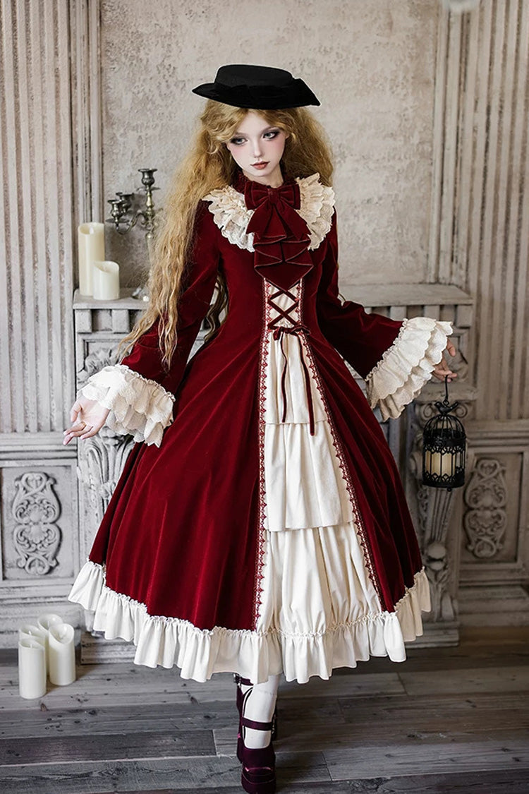 Red [Letters and Poems · Nutcracker Box] Long Sleeves Ruffled Open-Front Bow Lace-Up Gothic Lolita Dress - Product - 11