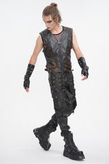 Black Studded Faux Leather Men's Punk Vest - Product - 4