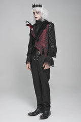 Black Long Sleeves Rose Print Irregular Contrast Color Men's Gothic Vest with Detachable Feather Accessory - Product - 5
